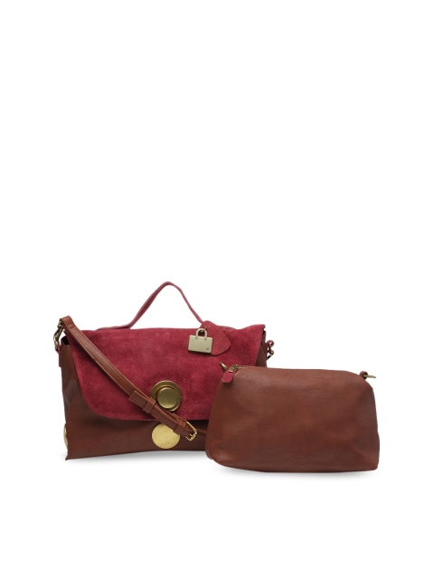 

Ladida Women Maroon & Brown Colourblocked Satchel Bag