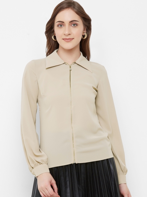 

bebe Women Beige Regular Fit Solid Casual Shirt