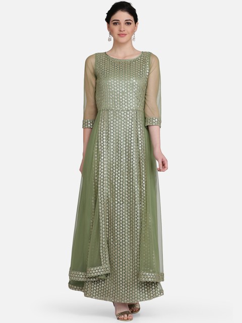 

Ojjasvi Women Green Embroidered Maxi Dress