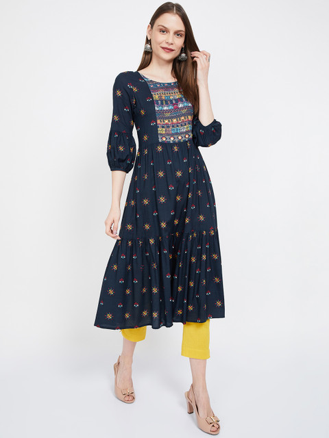 

Melange by Lifestyle Women Navy Blue Printed A-Line Kurta