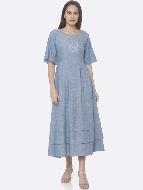 

RAISIN Women Blue Embroidered Maxi Dress