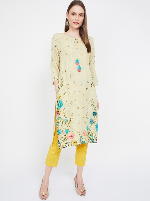 

Melange by Lifestyle Women Yellow & Blue Printed Straight Kurta