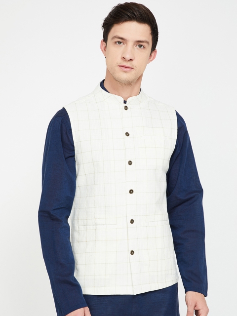 

Melange by Lifestyle Men Off-White Checked Woven Nehru Jacket