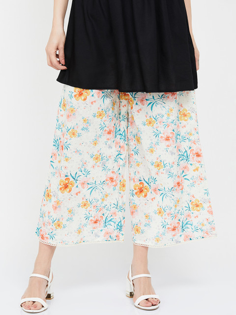 

Melange by Lifestyle Women White & Blue Printed Wide Leg Palazzos