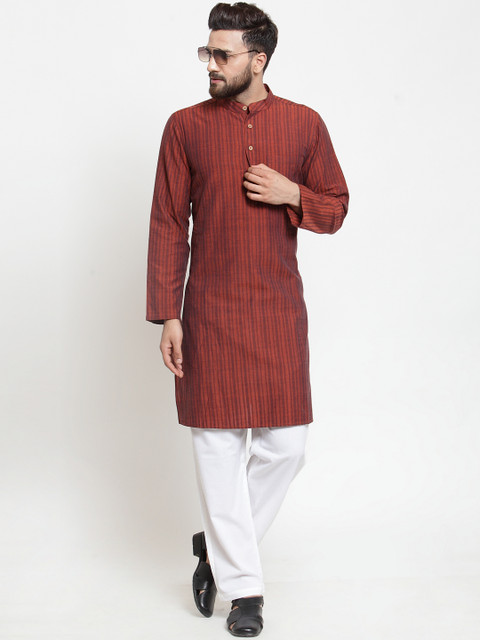 

NEUDIS Men Red Striped Straight Kurta