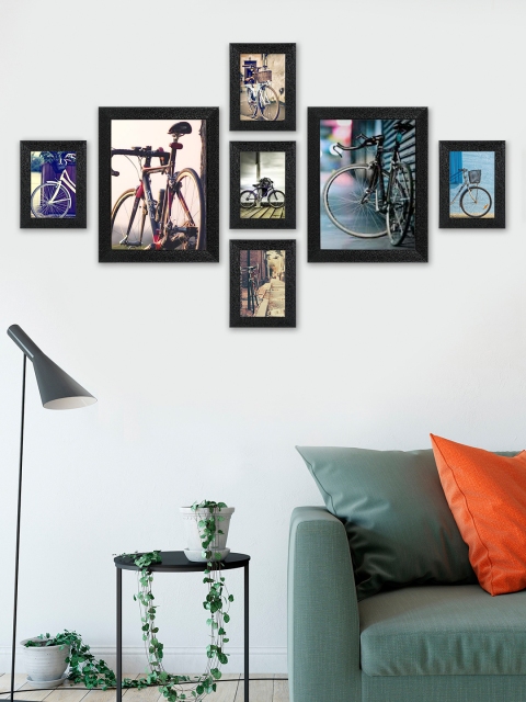 

SWADESI STUFF Set Of 7 Black Textured Individual Wall Photo Frames