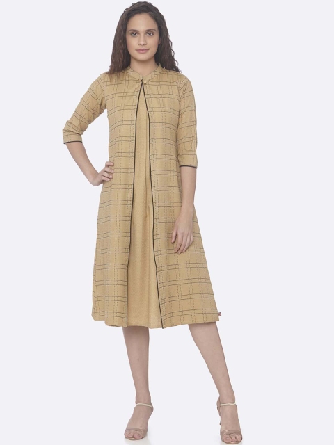 

RAISIN Women Beige Checked A-Line Dress