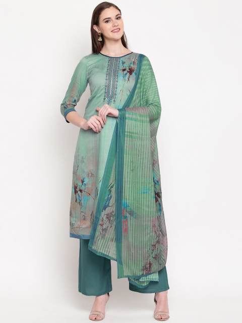 

Kvsfab Sea Green Cotton Blend Unstitched Dress Material