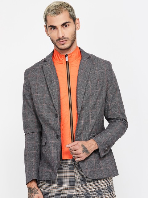 

Bossini Men Grey Self Checked Checked Single-Breasted Prince Casual Blazer