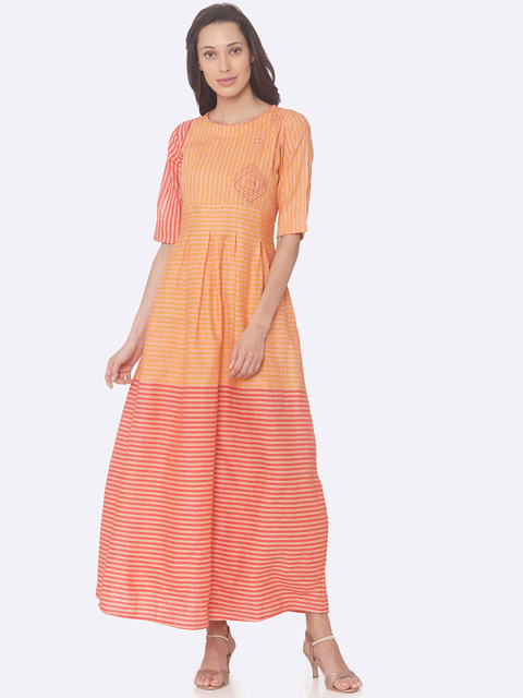 

RAISIN Women Orange & Red Colourblocked Maxi Dress