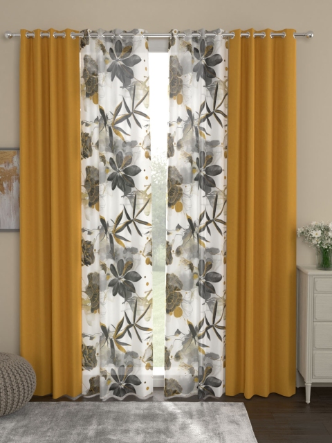

ROSARA HOME Mustard & Black Set of 4 Door Curtains