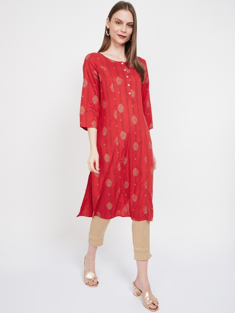 

Melange by Lifestyle Women Red & Yellow Printed Straight Kurta
