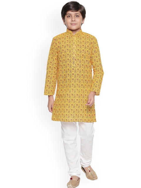 

Jeetethnics Boys Mustard Yellow & White Printed Kurta with Pyjamas