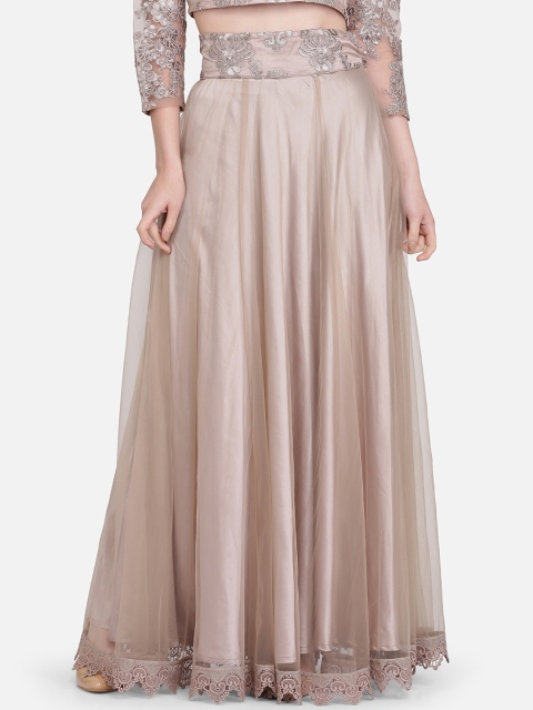 

Ojjasvi Women Grey Solid Net Flared Maxi Skirt