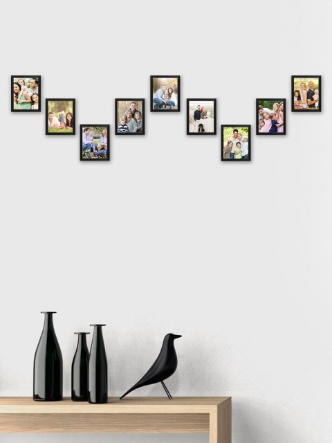 

SWADESI STUFF Set Of 9 Black Textured Individual Wall Photo Frames