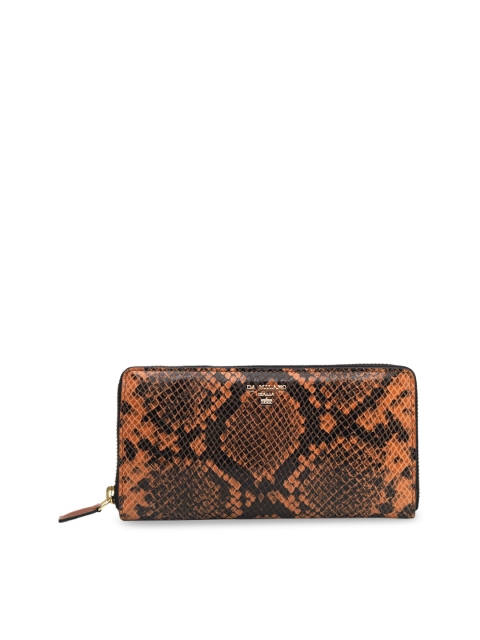

Da Milano Women Brown & Black Printed Zip Around Leather Wallet