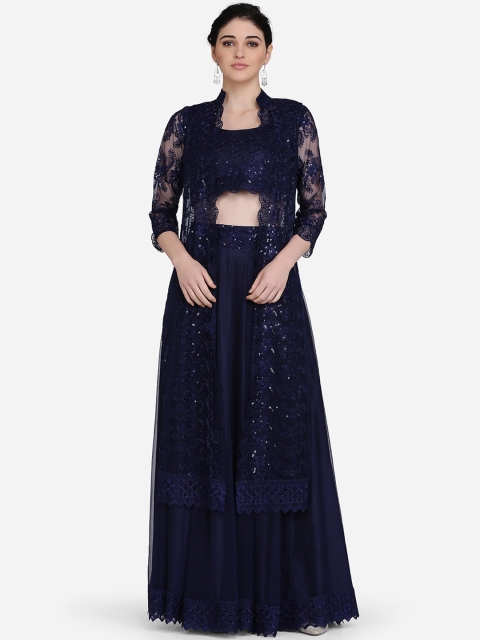 

Ojjasvi Women Navy Blue Solid Ethnic Open Front Jacket