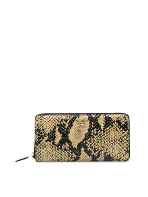 

Da Milano Women Beige & Black Printed Zip Around Leather Wallet