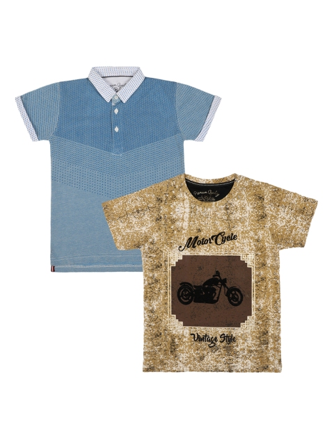 

Lil Tomatoes Pack Of 2 Boys Brown & Blue Printed Round Neck T-shirt