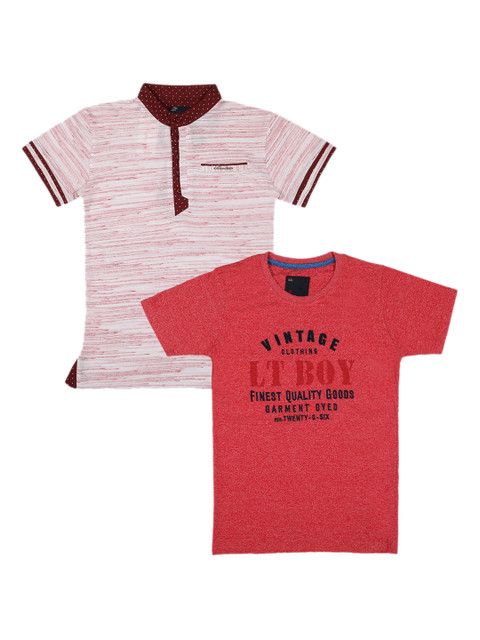 

Lil Tomatoes Boys Pack Of 2 Maroon & Red Printed Round Neck T-shirt