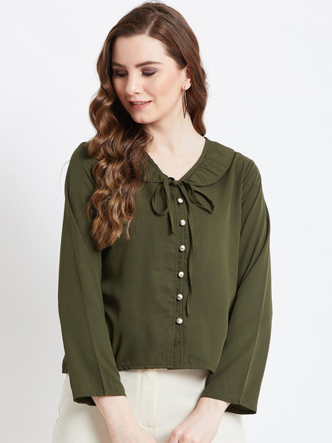 

AkaAyu Women Olive Green Solid Top