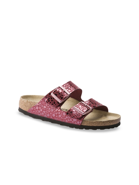 

Birkenstock Women Red Arizona Birko-Flor Open Toe Regular Width Flats