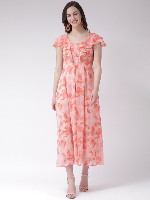 

Latin Quarters Women Peach-Coloured Floral Printed Fit and Flare Dress