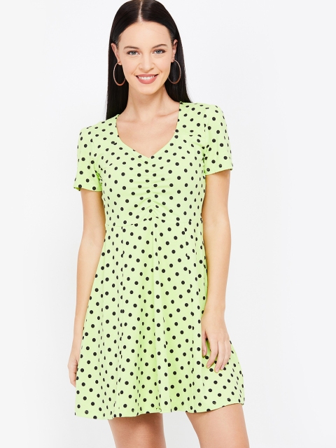 

Ginger by Lifestyle Women Lime Green & Black Polka Dot Print Fit and Flare Dress