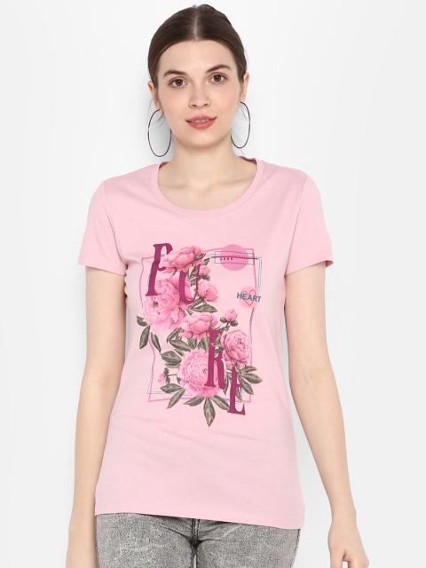 

KVL Women Pink Printed Round Neck T-shirt
