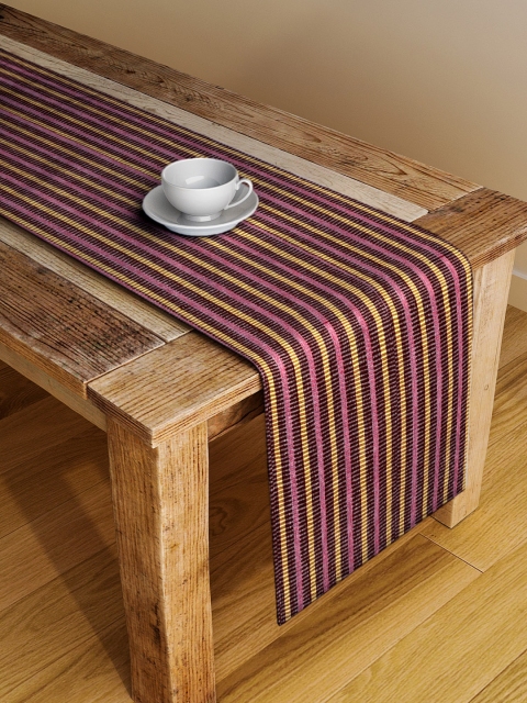 

NEUDIS Unisex Brown & Magenta Striped Hand-Woven Ribbed 6-Seater Table Runner