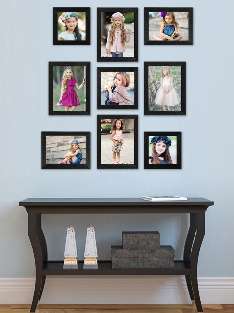 

SWADESI STUFF Set Of 9 Black Textured Individual Wall Photo Frames