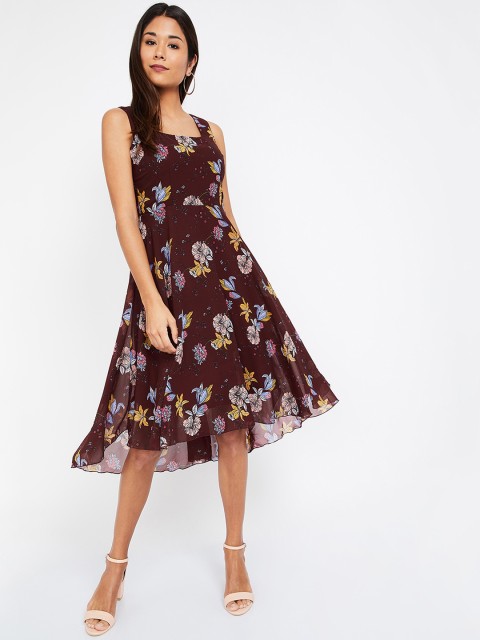 

CODE by Lifestyle Women Burgundy Printed Fit and Flare Dress