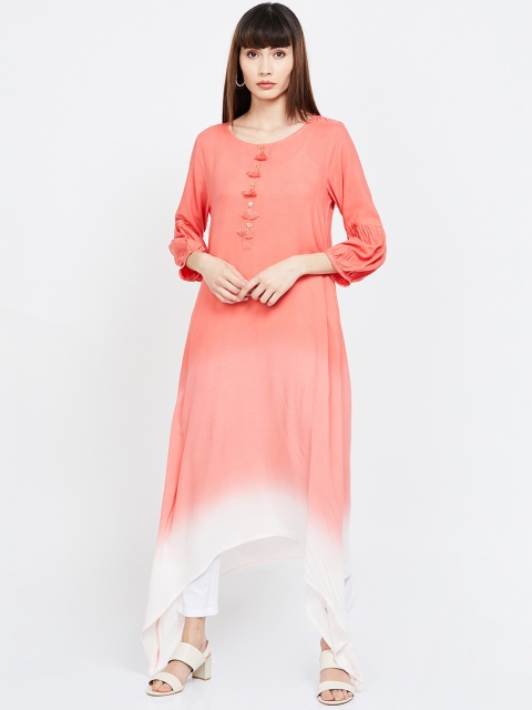 

Melange by Lifestyle Women Coral Pink & White Dyed A-Line Kurta
