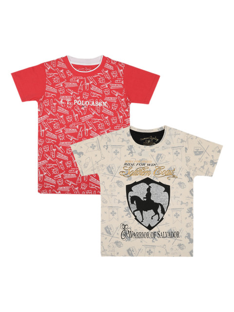 

Lil Tomatoes Boys Pack Of 2 Red & Beige Printed Round Neck T-shirt