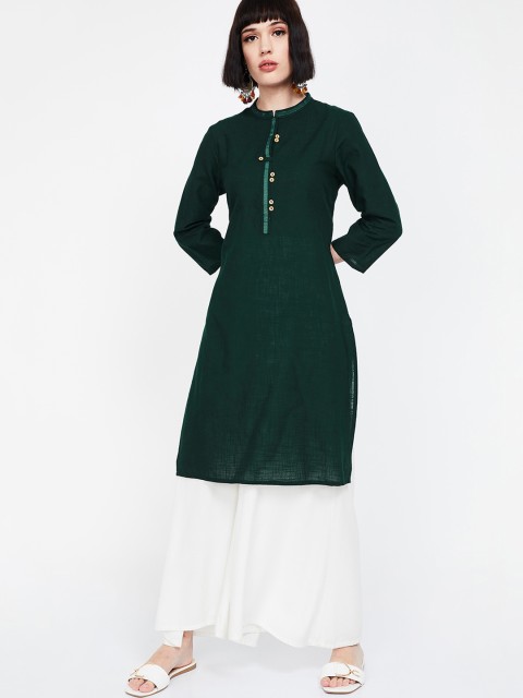 

Melange by Lifestyle Women Green Solid Straight Kurta