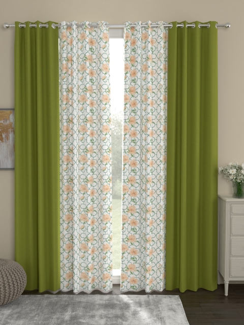 

ROSARA HOME Set of 4 Green & Off-White Door Curtains