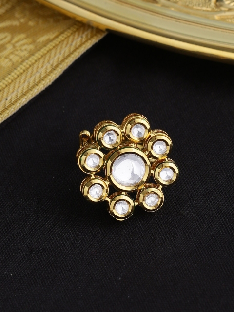 Tistabene Gold-Plated & White Kundan-Studded Adjustable Handcrafted Finger Ring