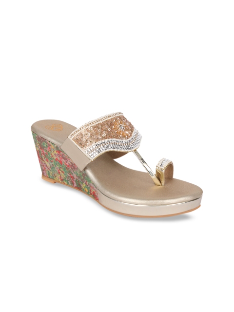 

Sole To Soul Women Gold-Toned Embellished One Toe Wedges