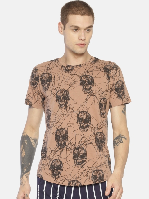 

IMPACKT Men Brown & Black Printed Round Neck T-shirt