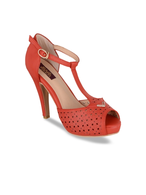 

SHUZ TOUCH Women Coral Red Solid Peep Toes