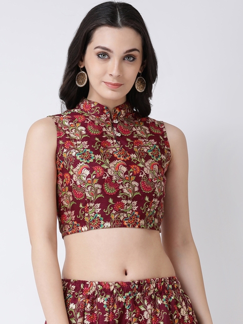 

Castle Women Burgundy & Green Printed Readymade Saree Blouse