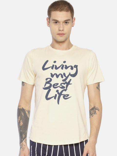 

IMPACKT Men Beige & Navy Blue Printed Round Neck T-shirt