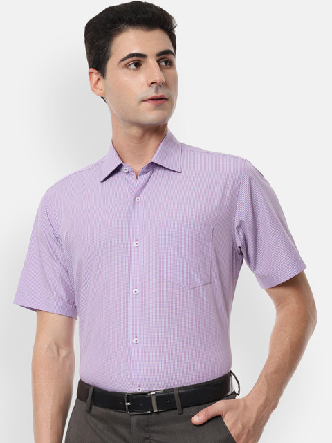 

Van Heusen Men Lavender & Off-White Regular Fit Checked Formal Shirt