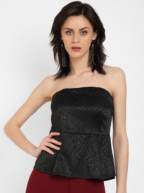 

COVER STORY Women Black Printed Strapless Peplum Top