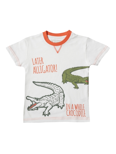 

Kid Studio Boys White Pure Cotton Printed Round Neck T-shirt