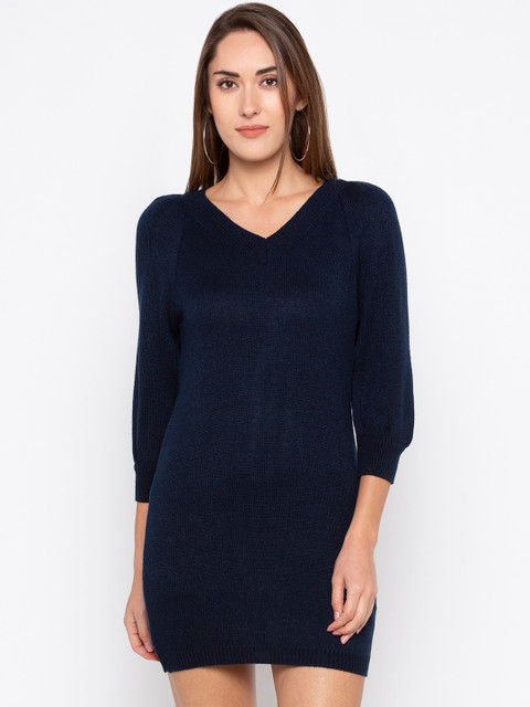 

Globus Women Navy Blue Solid Sweater Dress