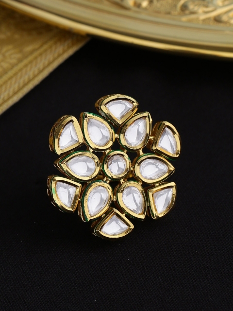 

Tistabene Gold-Plated & White Kundan Meenakari Studded Traditional Finger Ring