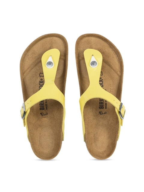 

Birkenstock Women Yellow Solid Gizeh Birko-Flor T-Strap Regular Width Flats