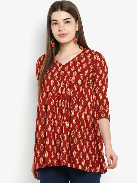 

ETHNIC STREET Women Maroon & Yellow Printed A-Line Top