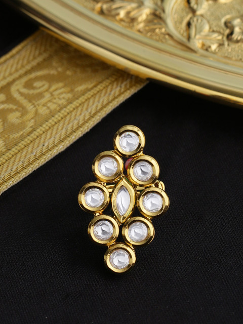 

Tistabene Gold-Plated & White Kundan Studded Meena Handcrafted Engagement Wedding Finger Ring
